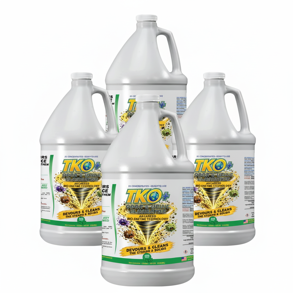 TKO+ 2X Power Bio-Enzymatic Odor & Urine Eliminator — 4 Gallon Case, diamond arrangement