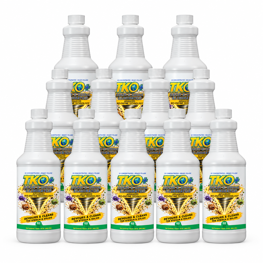 12 TKO+ quart bottles arranged on a white background