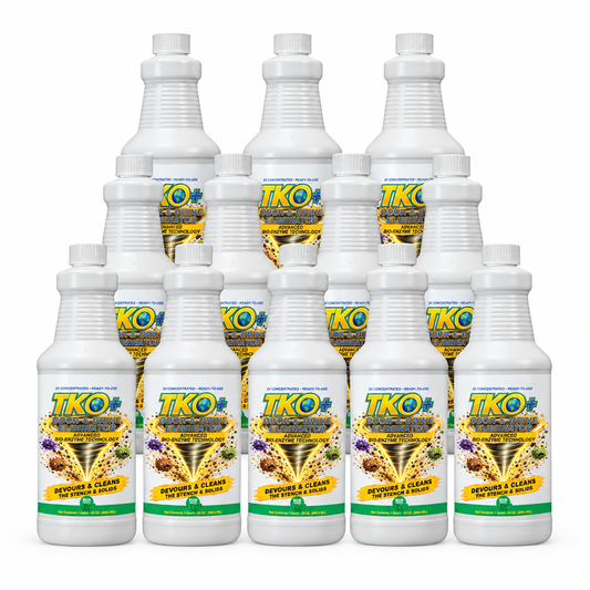 12 TKO+ quart bottles arranged on a white background